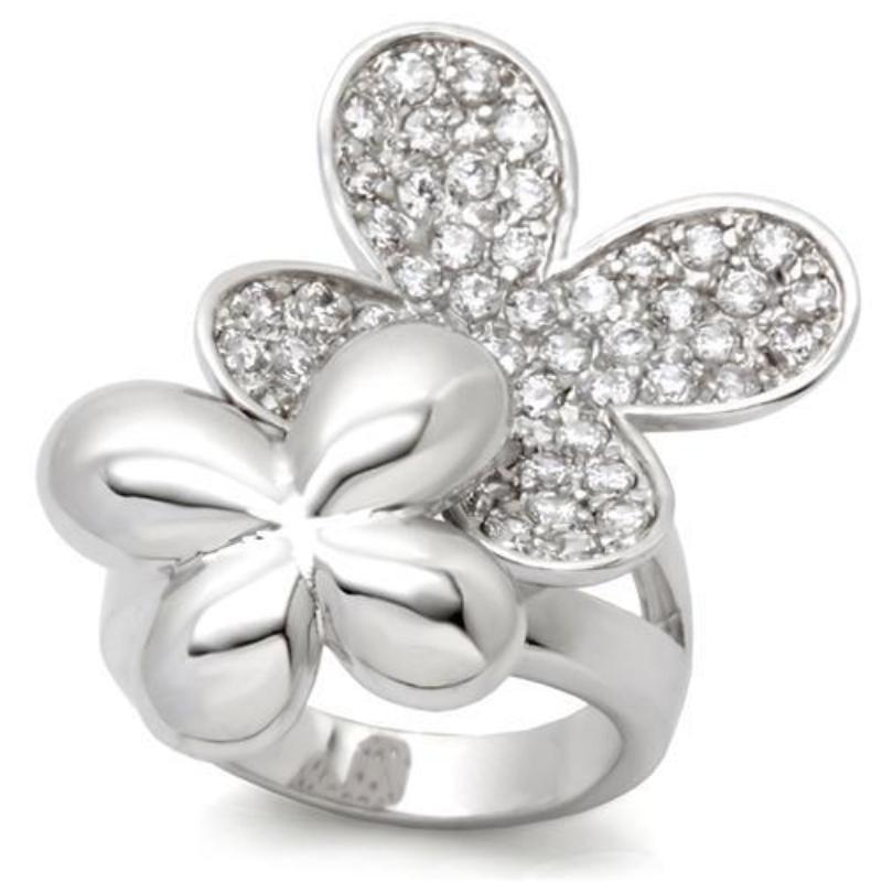 Rhodium Brass Ring with AAA Grade CZ in Clear