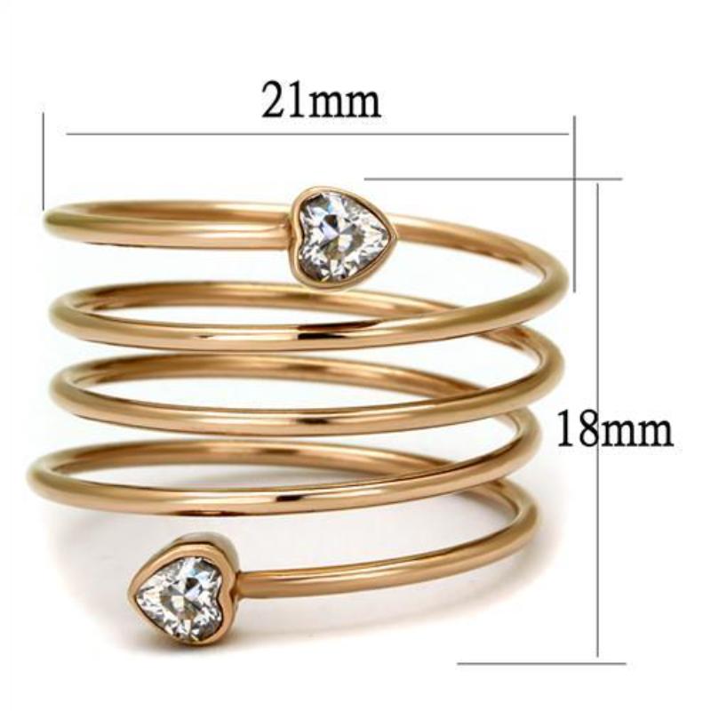 IP Rose Gold(Ion Plating) Stainless Steel Ring with AAA Grade CZ in Clear