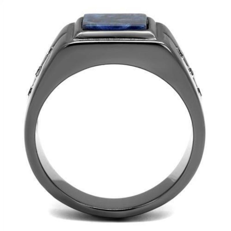 IP Light Black Stainless Steel Ring with Blue Sand in Montana