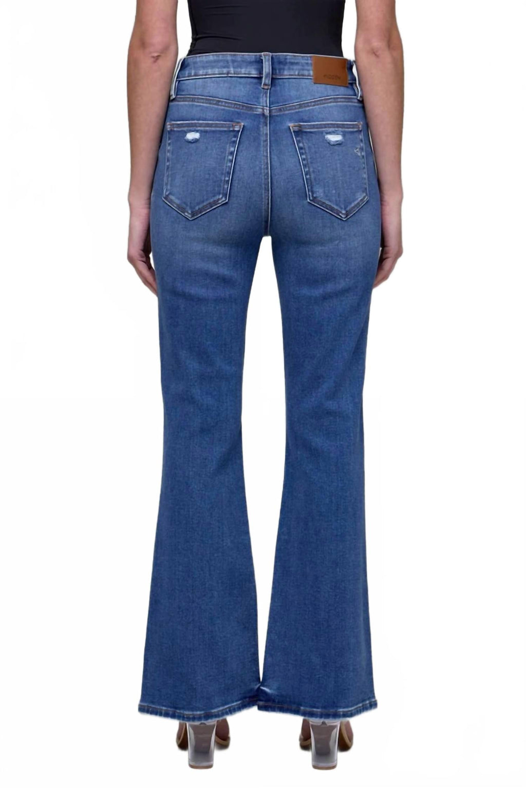 High Rise Flare Jean In Med Dark