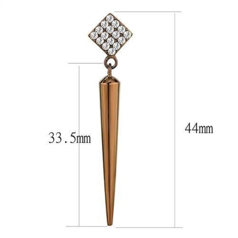 IP Coffee light Stainless Steel Earrings with AAA Grade CZ in Clear