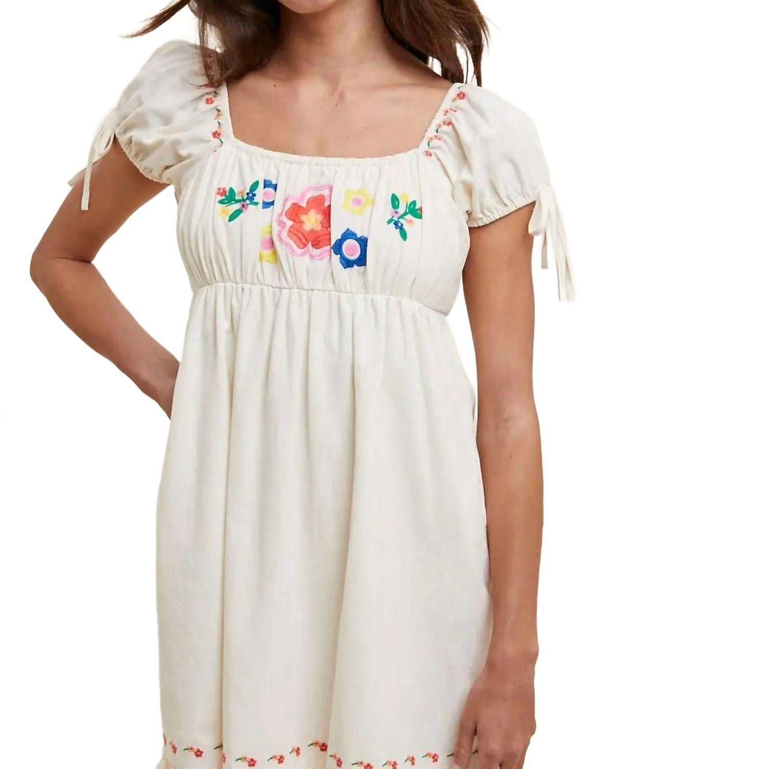 Embroidery Mini Dress In Ecru