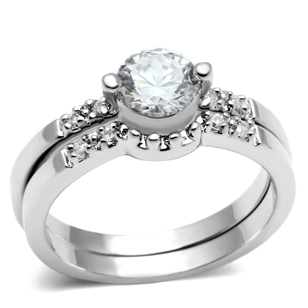 Rhodium Brass Ring with AAA Grade CZ in Clear
