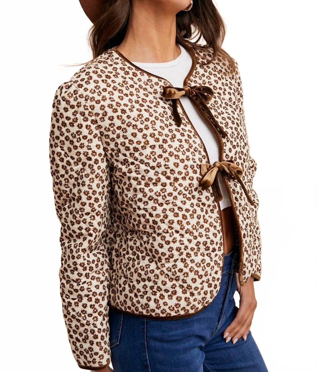 Palma Corduroy Quilted Ribbon Jacket In Crème Multi