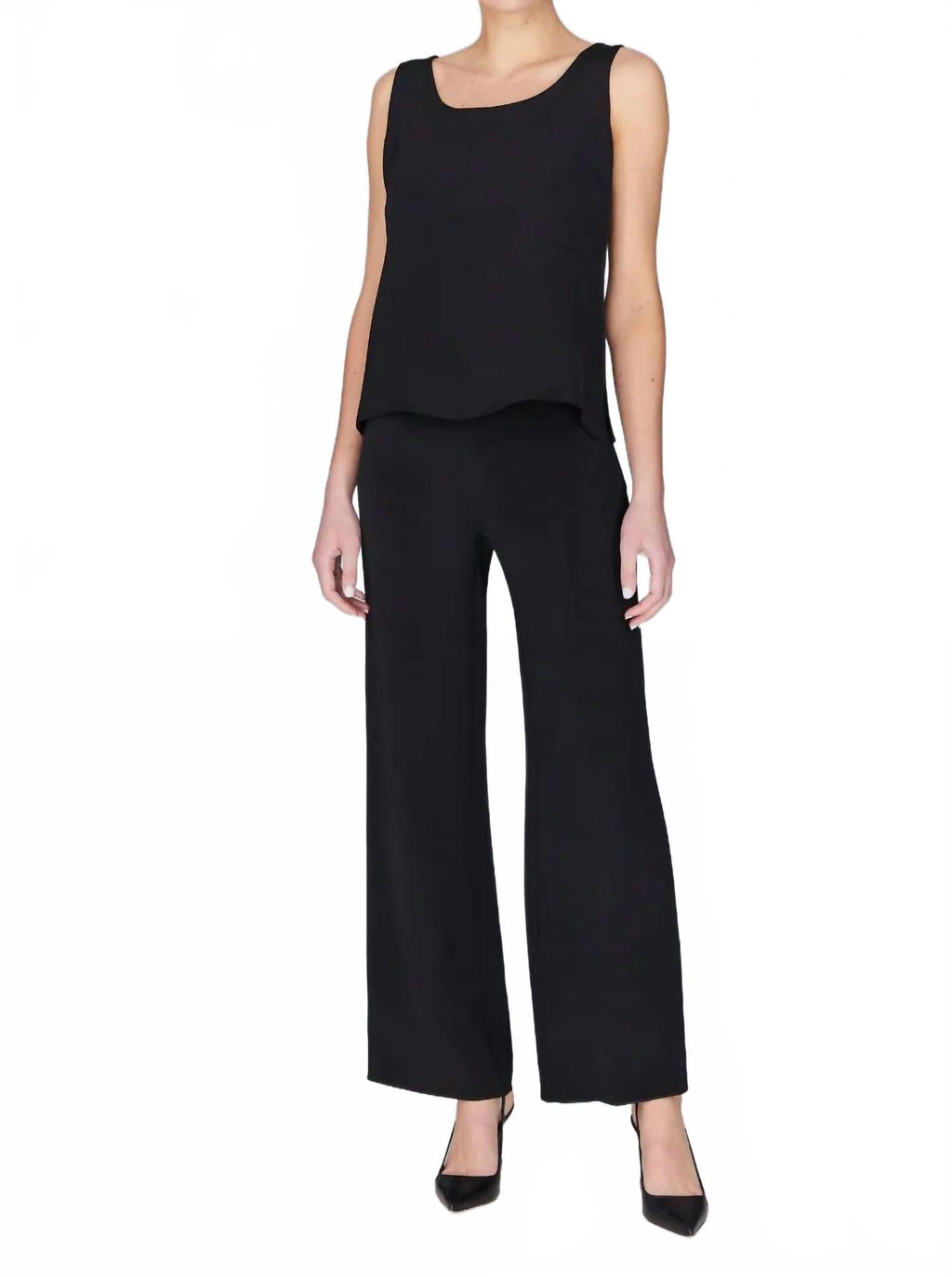 Silk Essential Wide Leg Pant With Flat Front & Back Elastic In Black