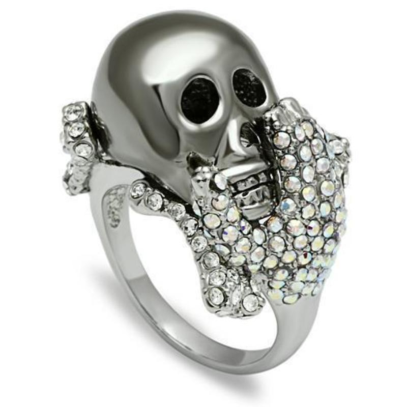 Rhodium + Ruthenium White Metal Ring with Top Grade Crystal in Aurora Borealis (Rainbow Effect)