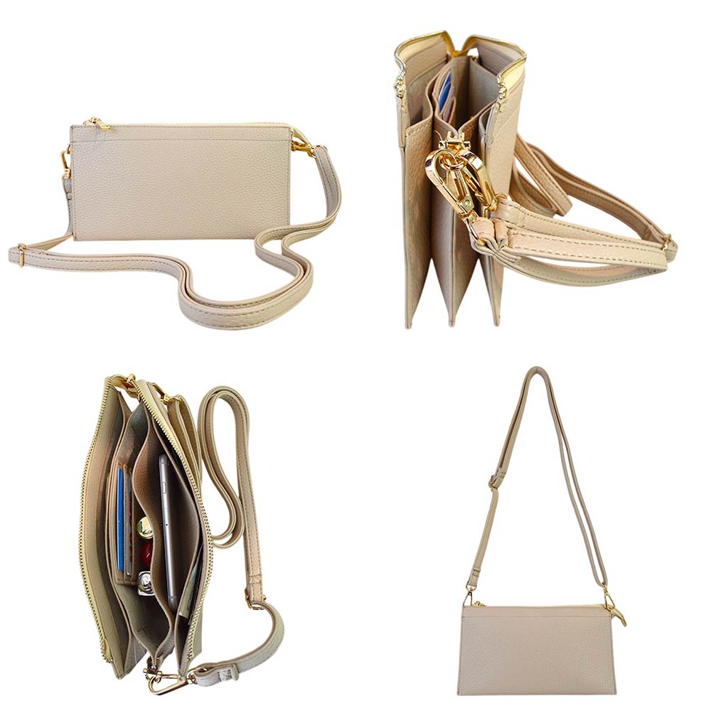Faux Leather Floral Pattern Slim Wallet Crossbody Bag