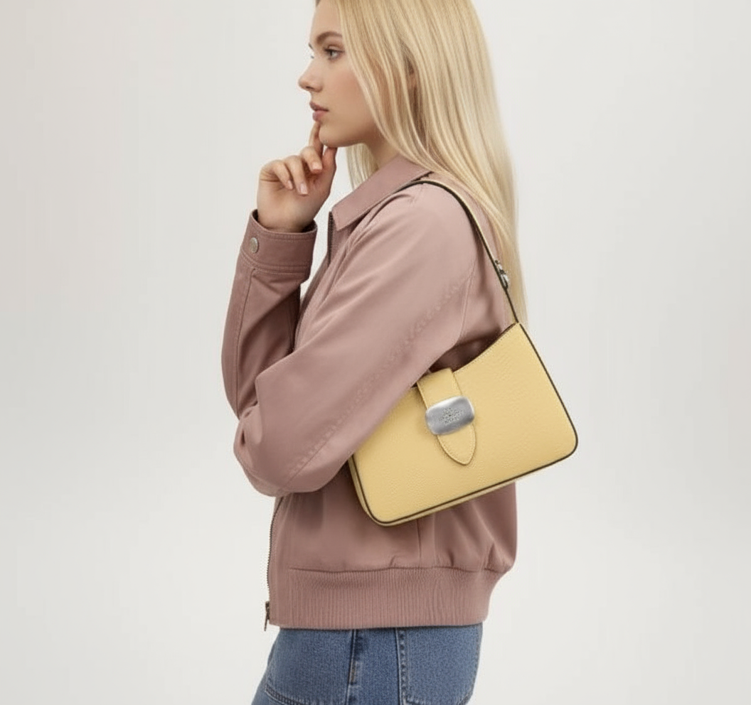 NWT Coach Leather Eliza Shoulder Bag In Soft Yellow