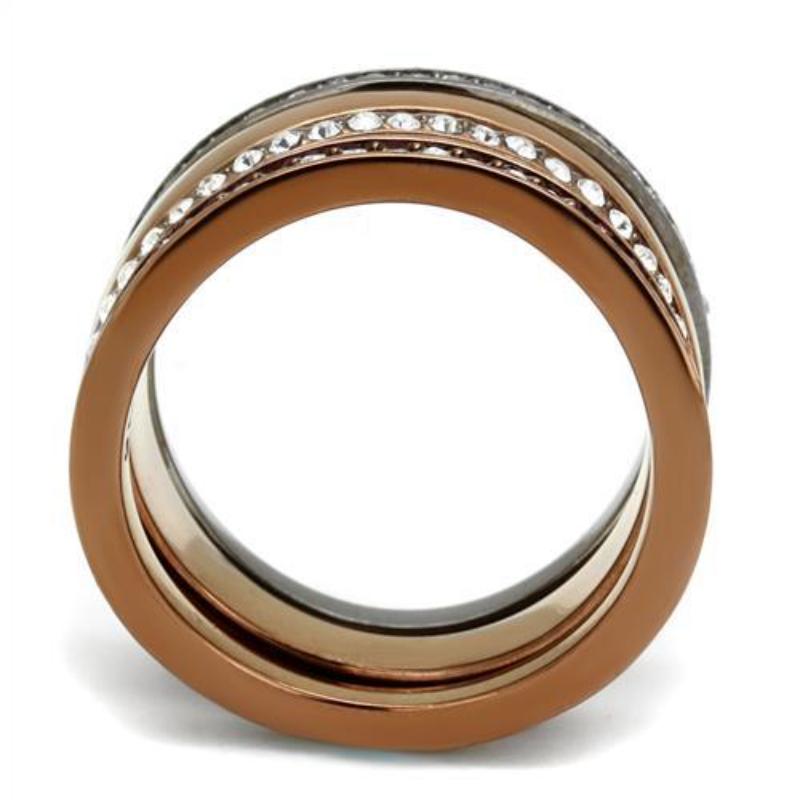 IP Light Black & IP Light coffee Stainless Steel Ring with Top Grade Crystal in Black Diamond