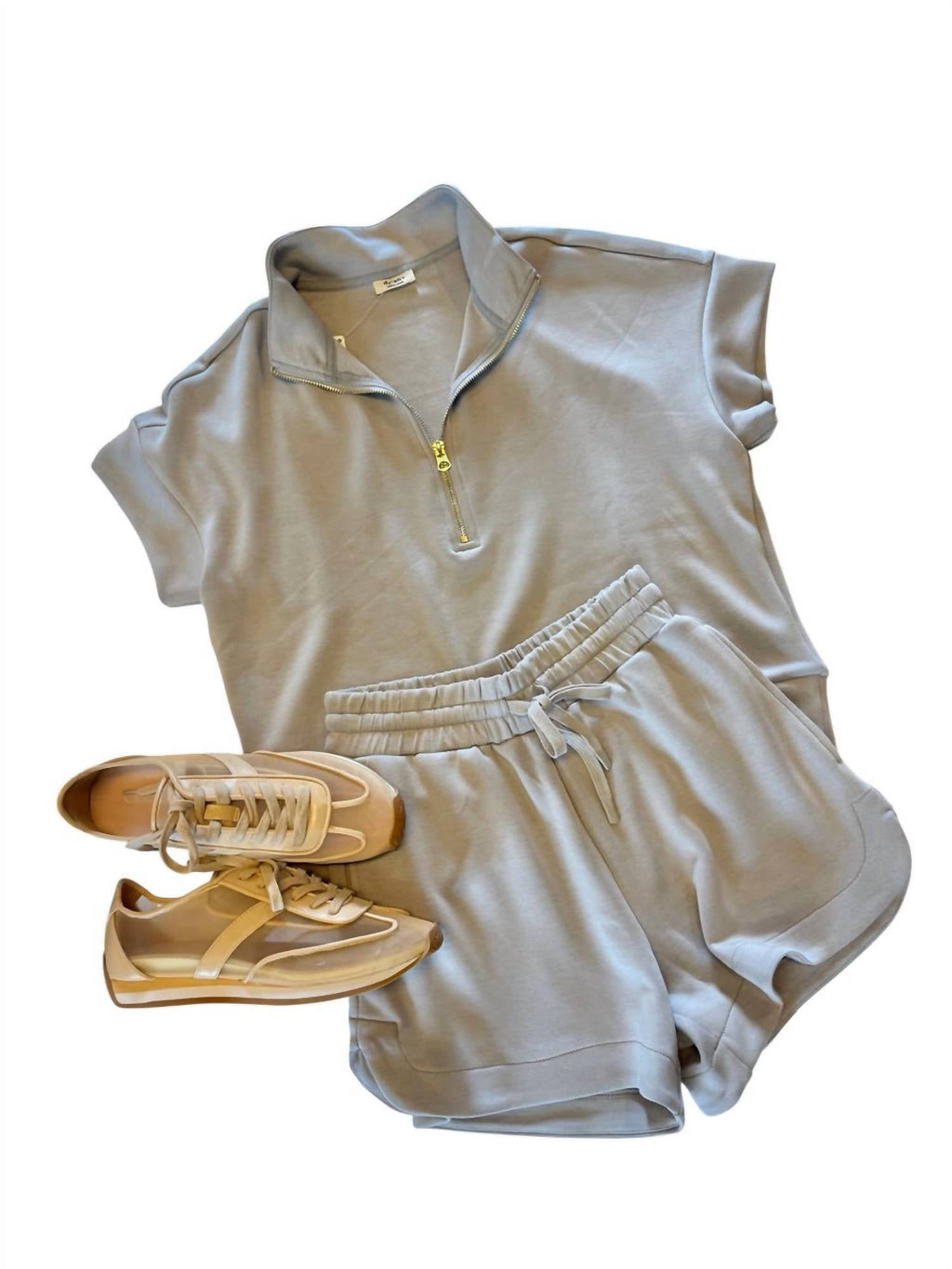 Short Sleeve Half Zip Shirt In Heather Grey