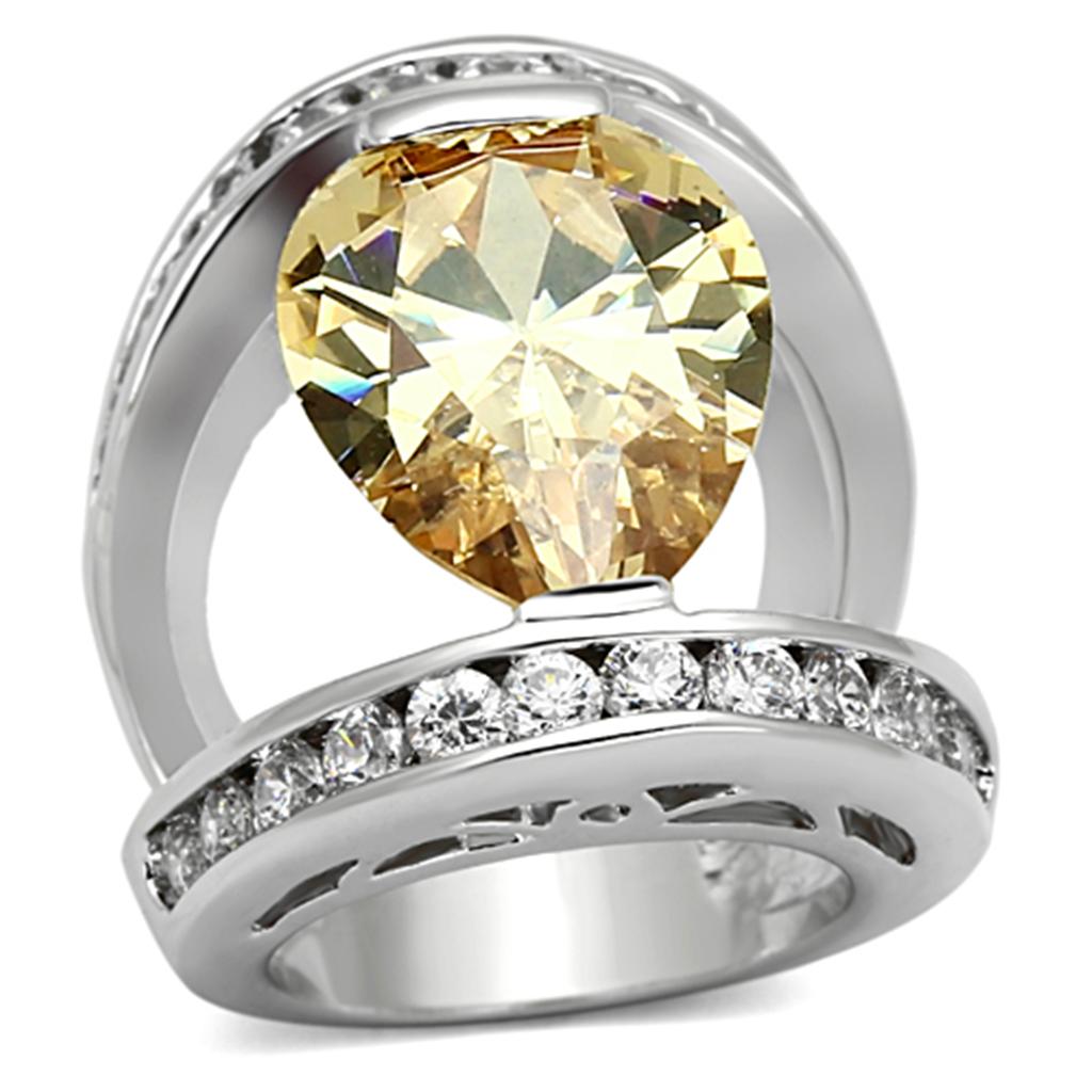 Rhodium Brass Ring with AAA Grade CZ in Champagne