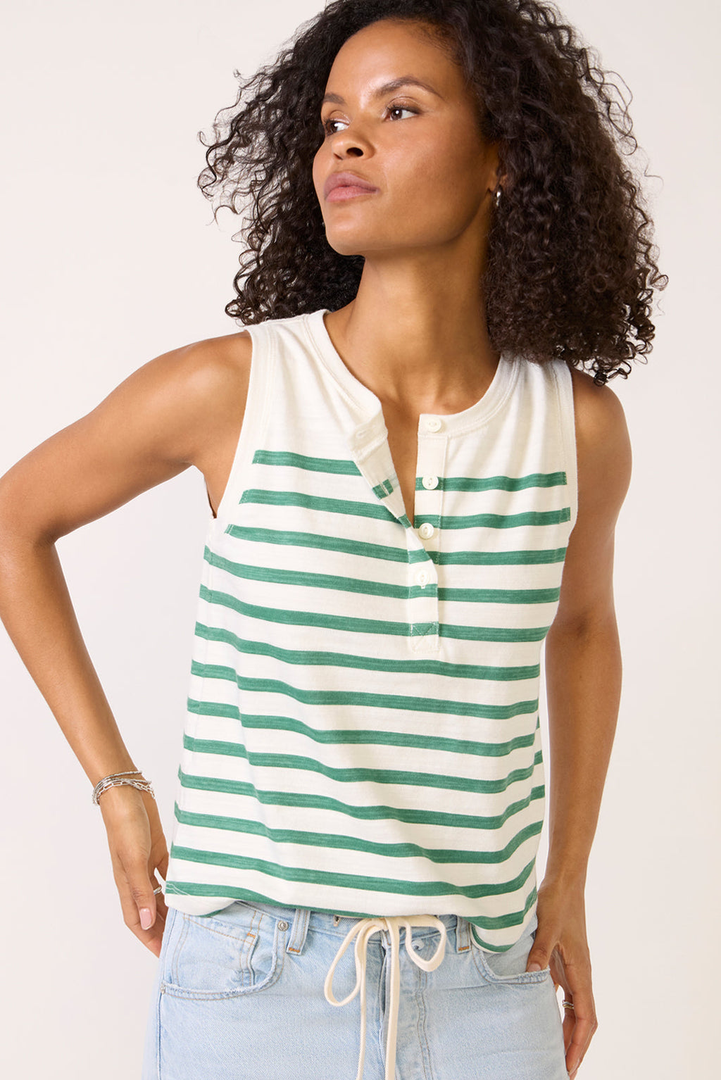 Women's Esme Striped Henley Tank Top