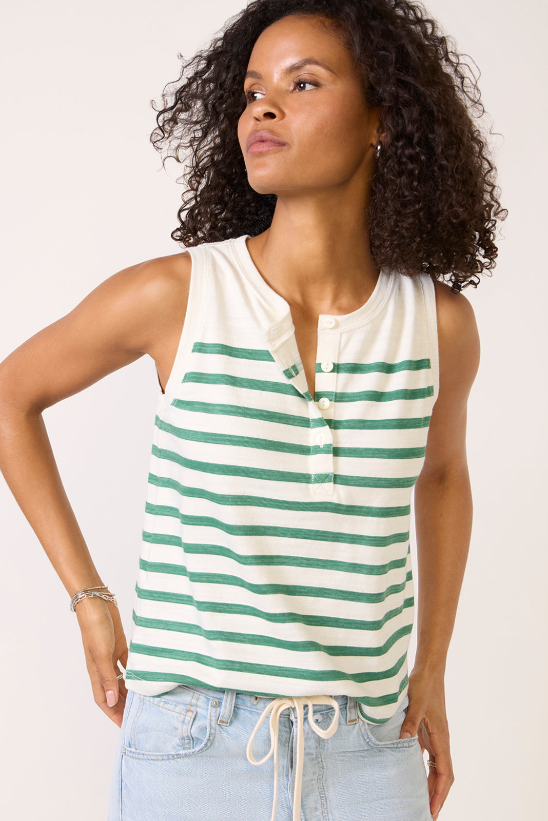Women's Esme Striped Henley Tank Top