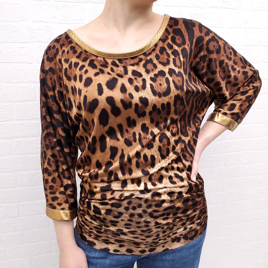 DOLCE & GABBANA LEOPARD RUCHED TOP - SIZE 38