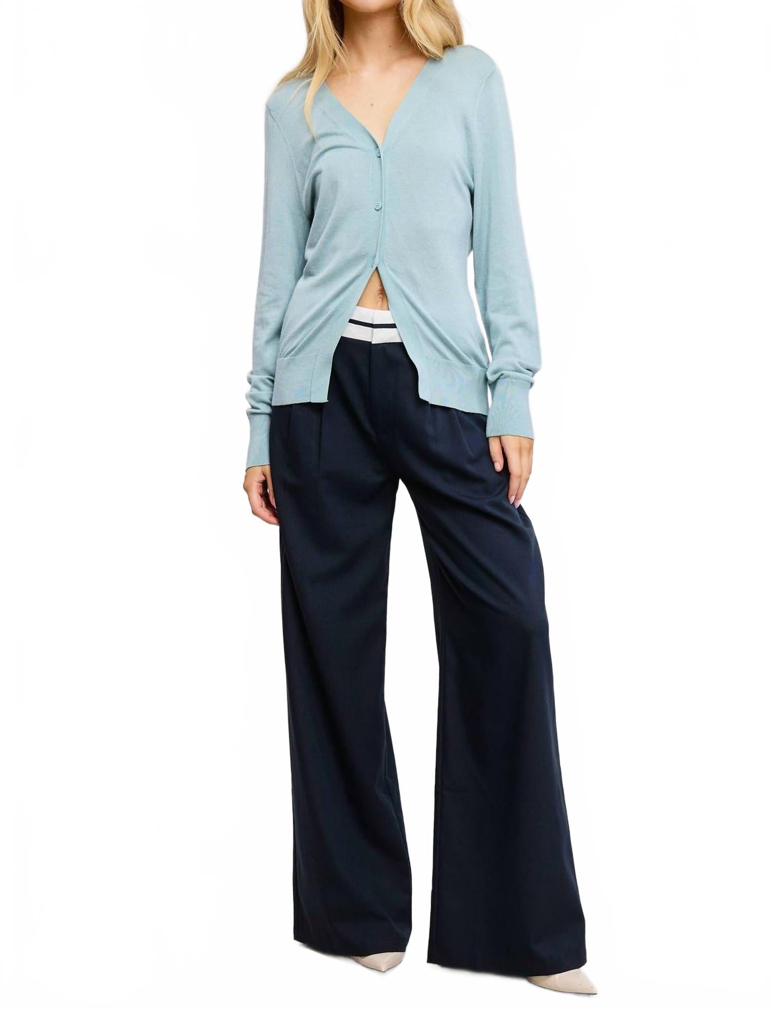 Deep V Split Hem Knit Cardigan In Sea