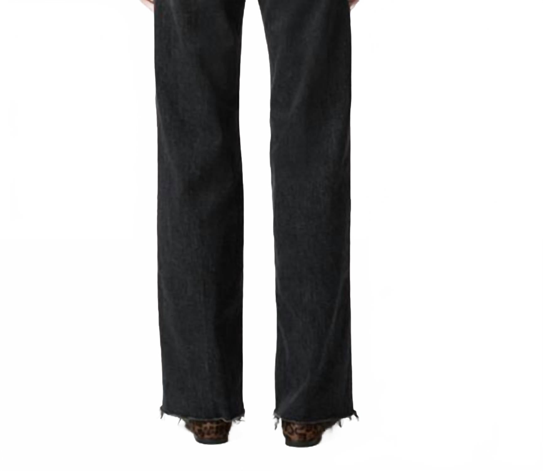 Anessa High Rise Wide Leg Jeans With Raw Hem In Viper Black Distressed