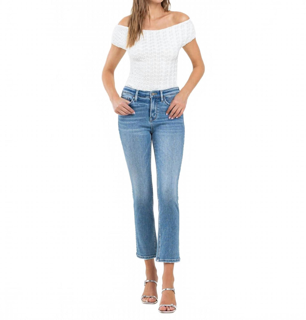 High Rise Crop Slim Straight Jean In Blue