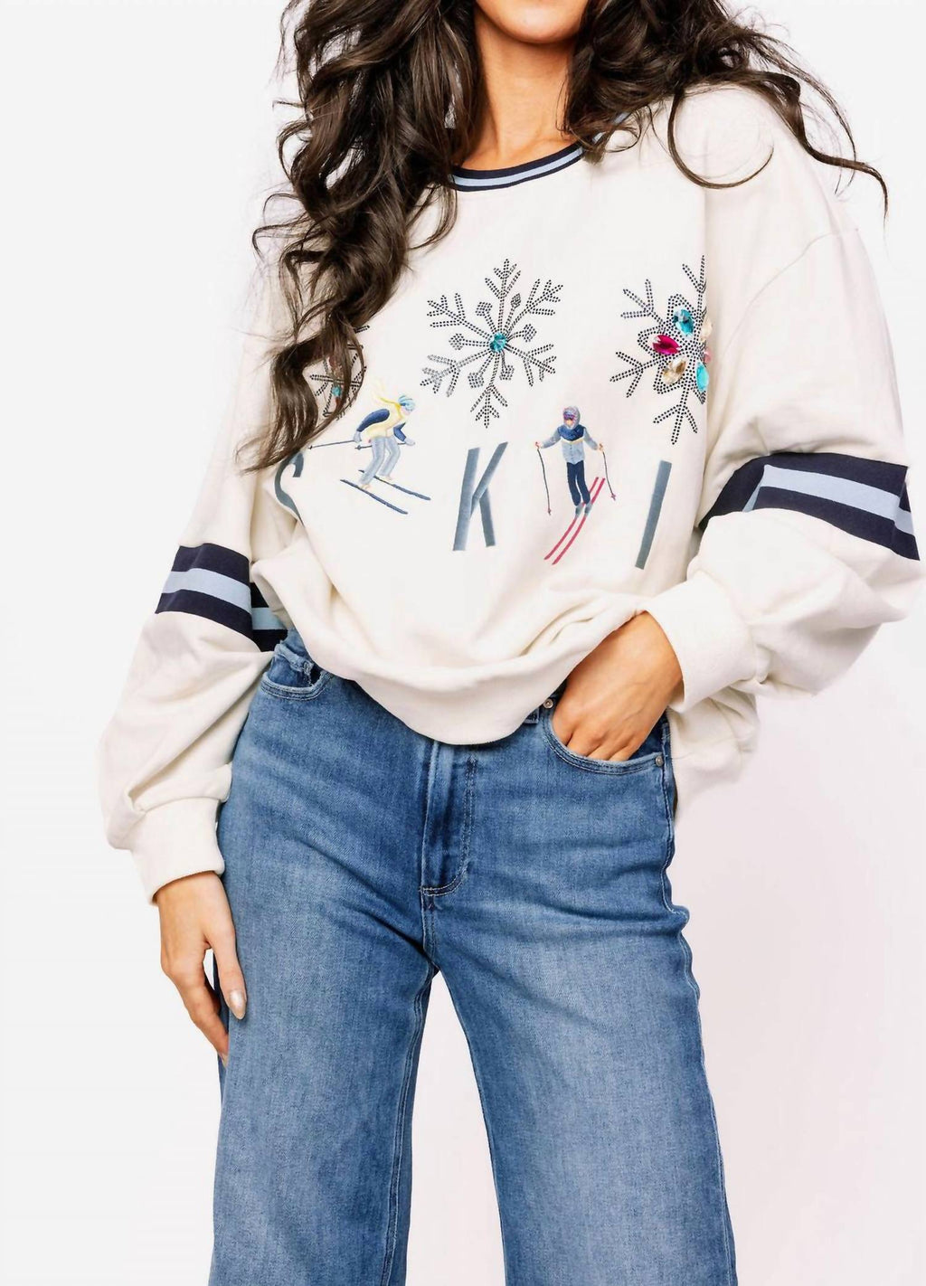 Ski Snowflake & Skier Sweatshirt In Beige