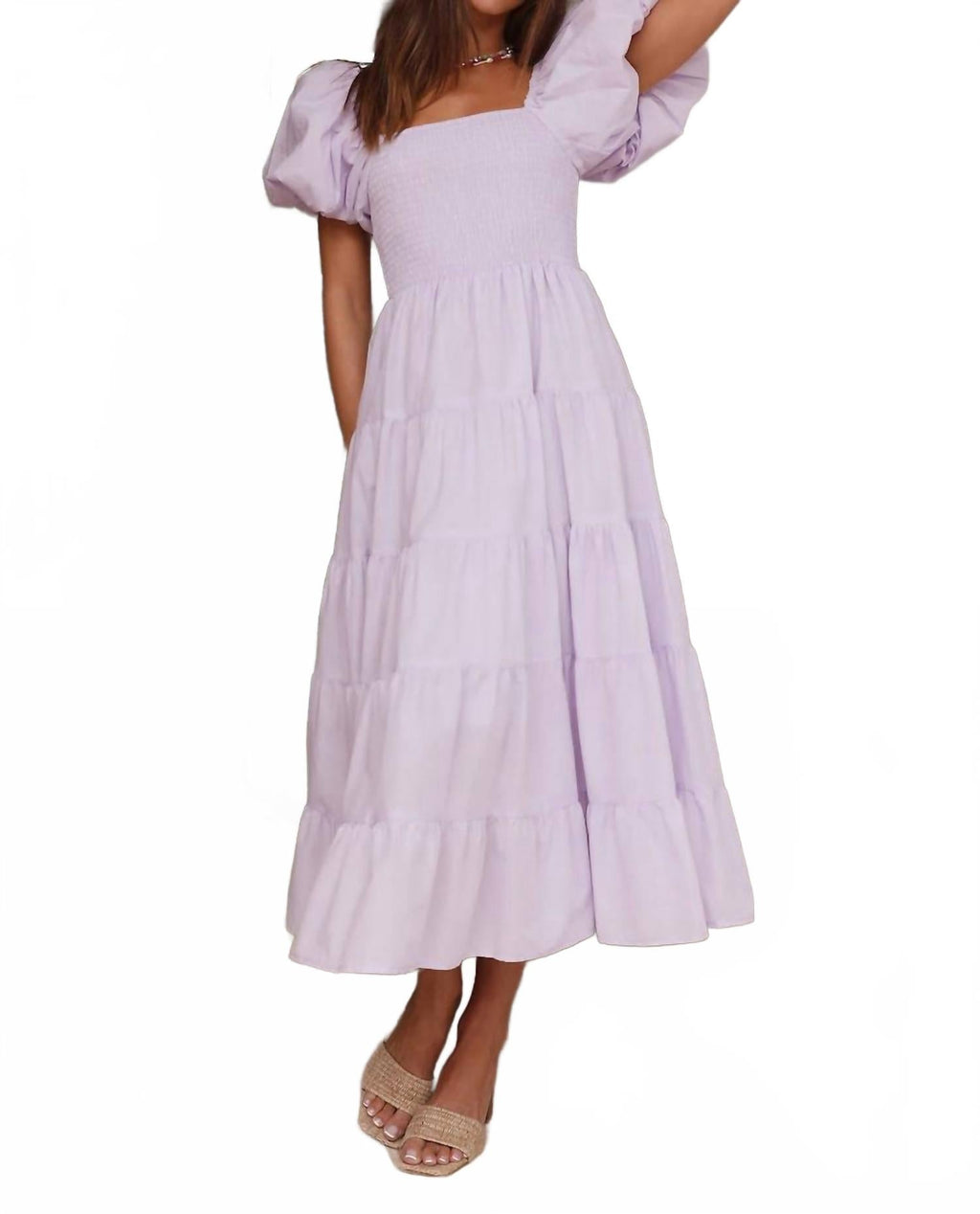 Puff Sleeves Maxi Dress In Lavender