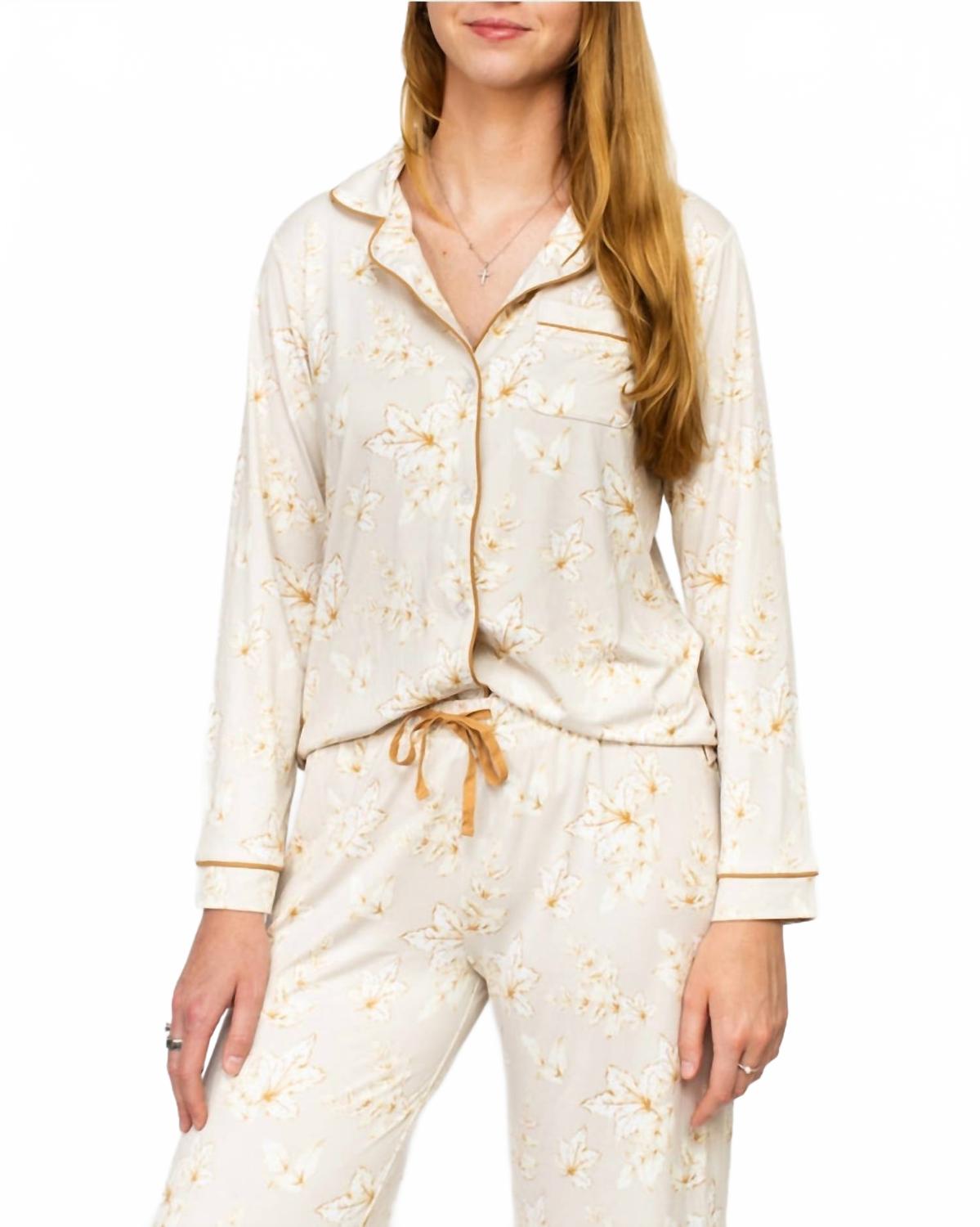 Harvest Toile Long Sleeve Pant Set In Turtledove/cream