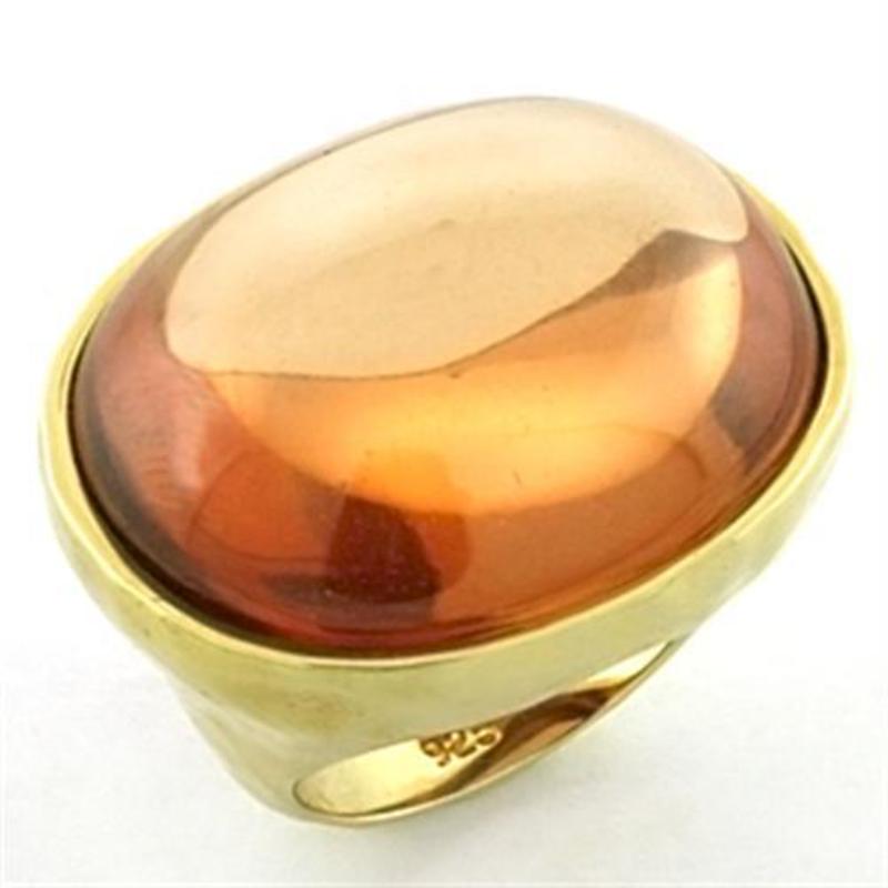 Gold 925 Sterling Silver Ring with AAA Grade CZ in Orange