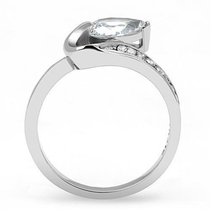 High polished (no plating) Stainless Steel Ring with AAA Grade CZ in Clear