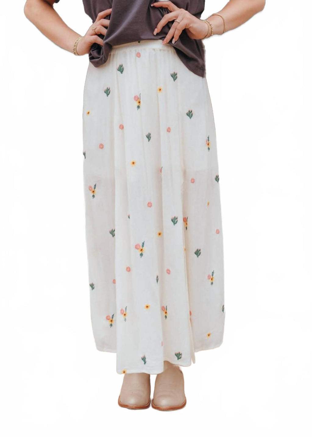 Embroidered Midi Skirt - Plus In Natural