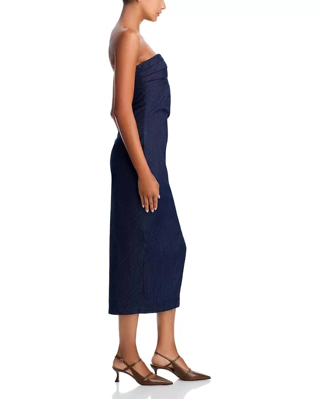 Strapless Adira Midi Dress In Indigo Denim