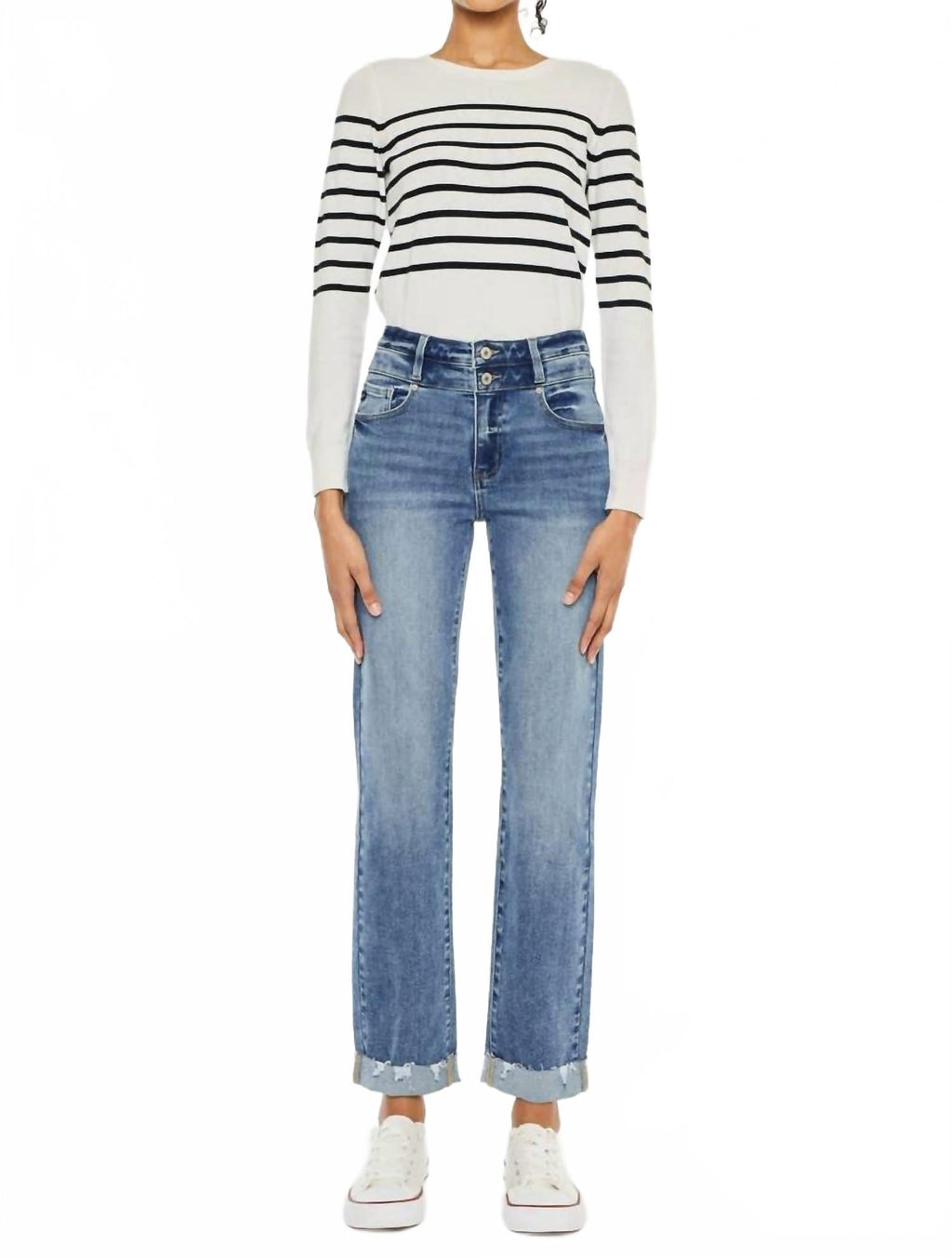 Kiana High Rise Slim Straight Jeans In Blue
