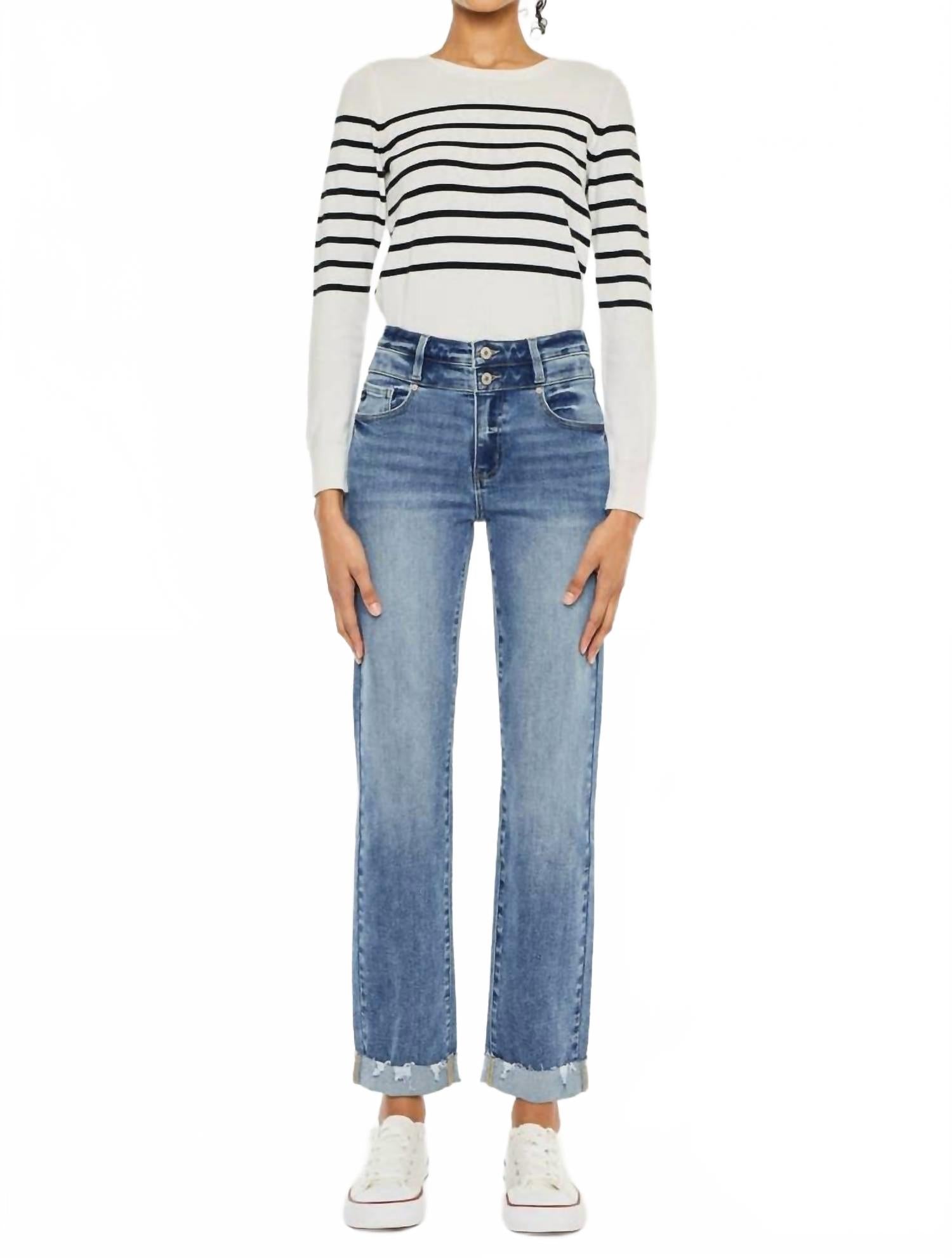 Kiana High Rise Slim Straight Jeans In Blue