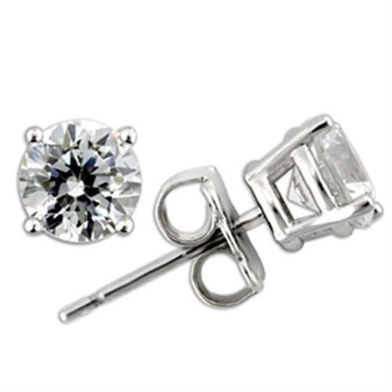 Rhodium 925 Sterling Silver Earrings with AAA Grade CZ in Clear