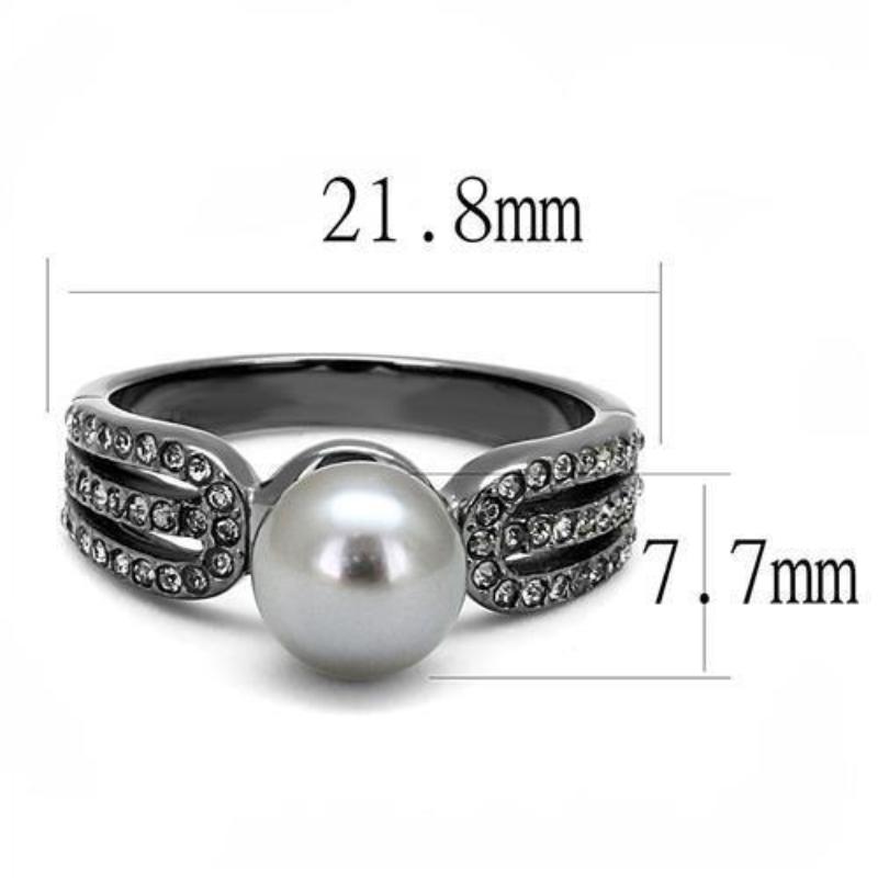 IP Light Black Stainless Steel Ring with Synthetic Pearl in Gray