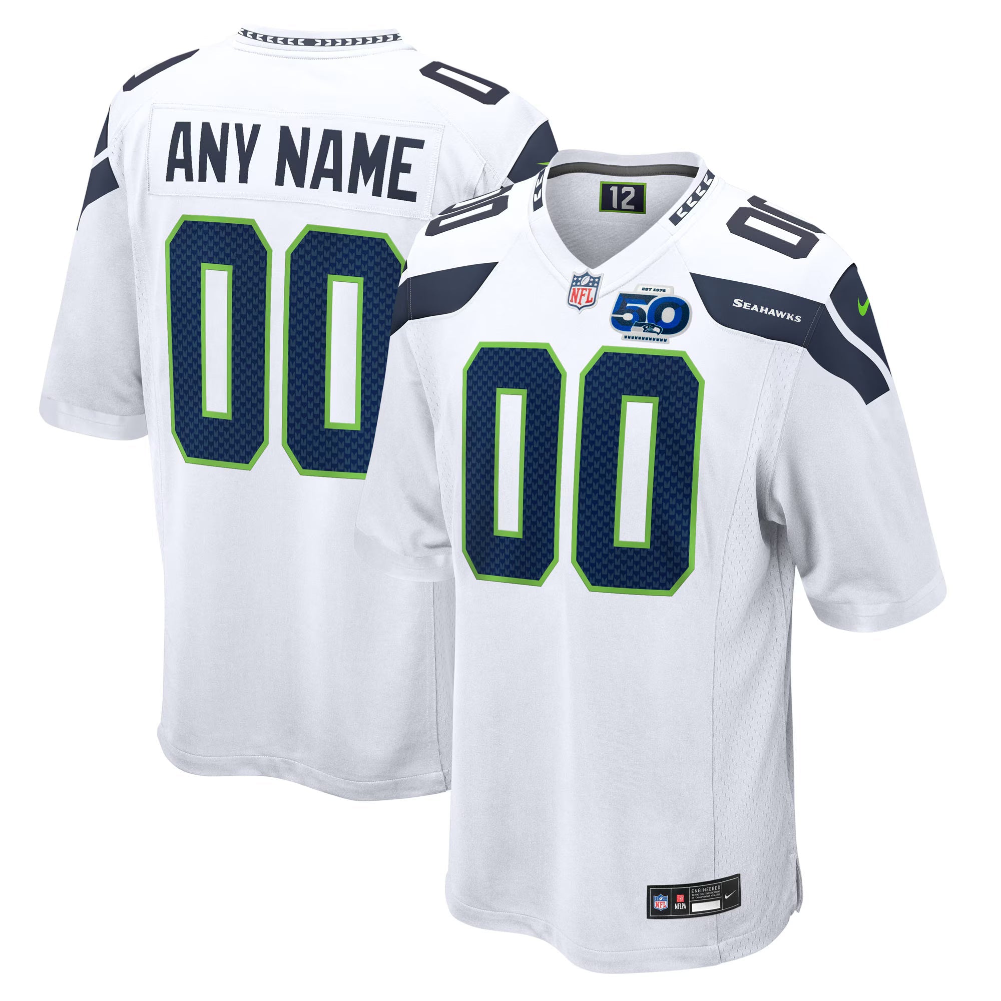 Seattle Seahawks White 50th Season Away Custom Game Jersey