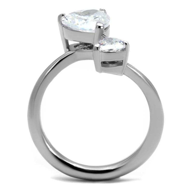 High polished (no plating) Stainless Steel Ring with AAA Grade CZ in Clear