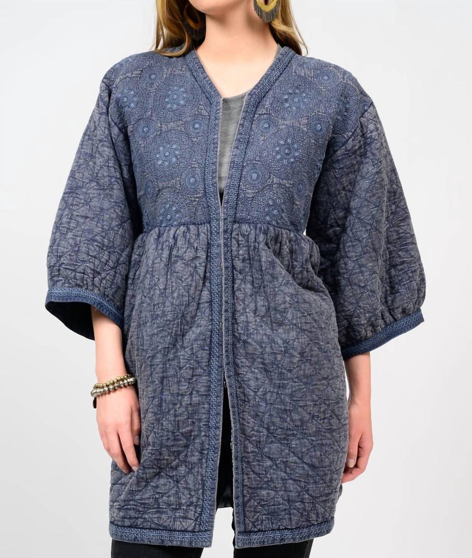 Embroidered Quilted Jacket In Indigo