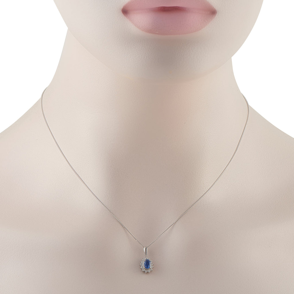 LB Exclusive Platinum 0.19ct Diamond and Sapphire Pendant Necklace MF32-041426