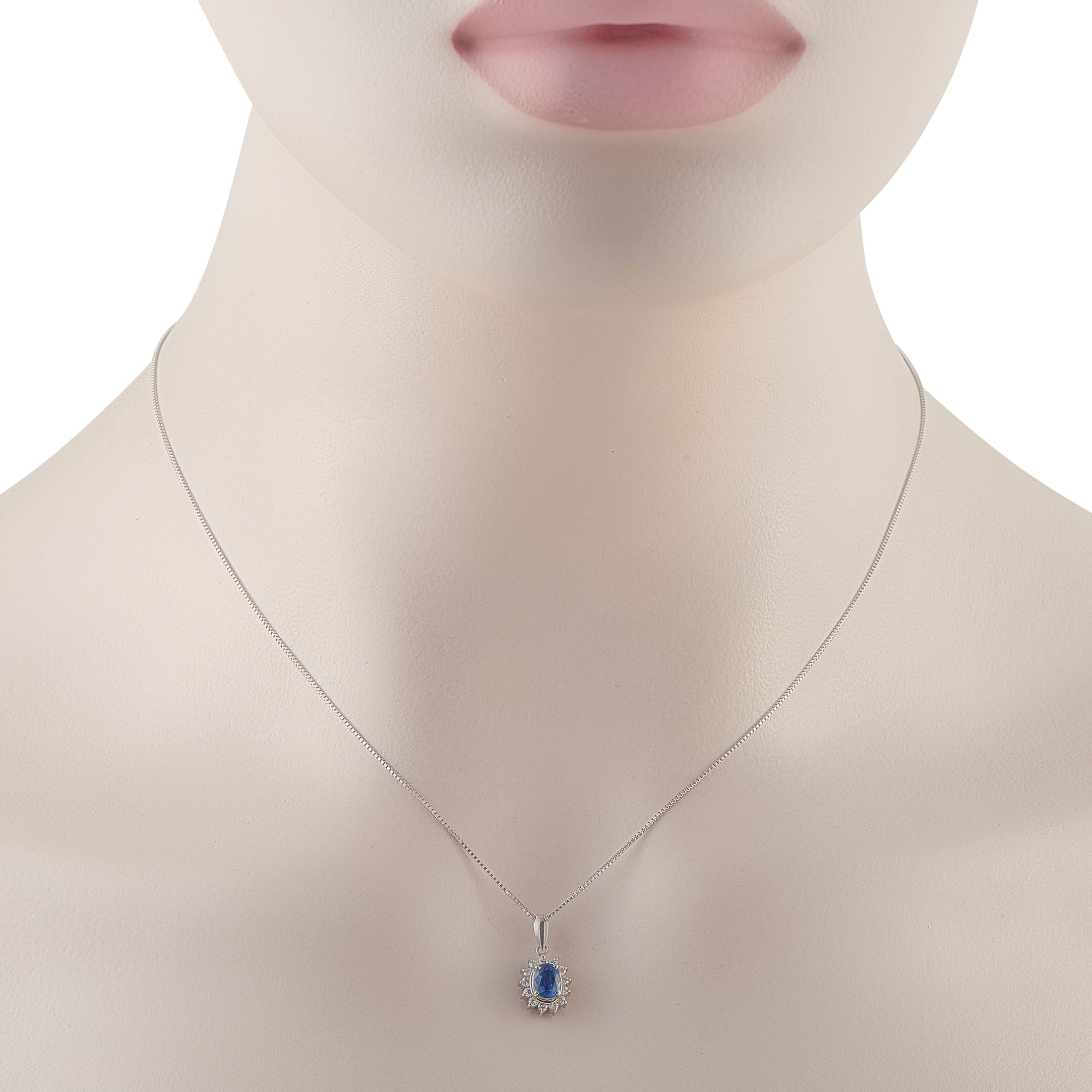 LB Exclusive Platinum 0.19ct Diamond and Sapphire Pendant Necklace MF32-041426