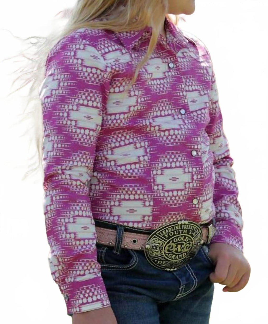 Girls Cruel Rhinestone Snap Western Shirt In Pink