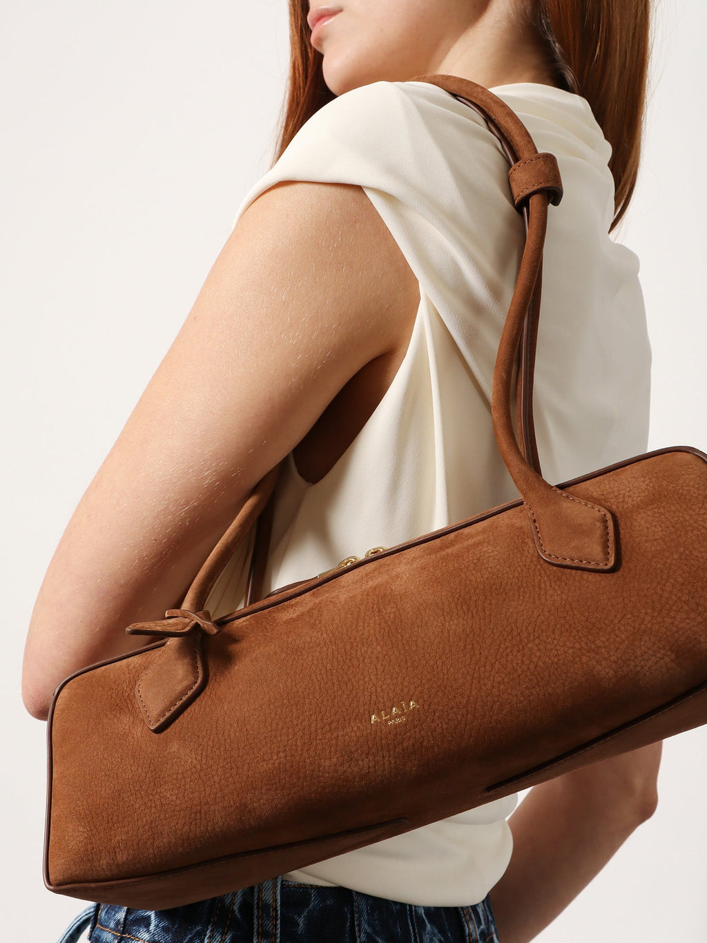 Alaia Women Teckel Medium Suede Shoulder Bag
