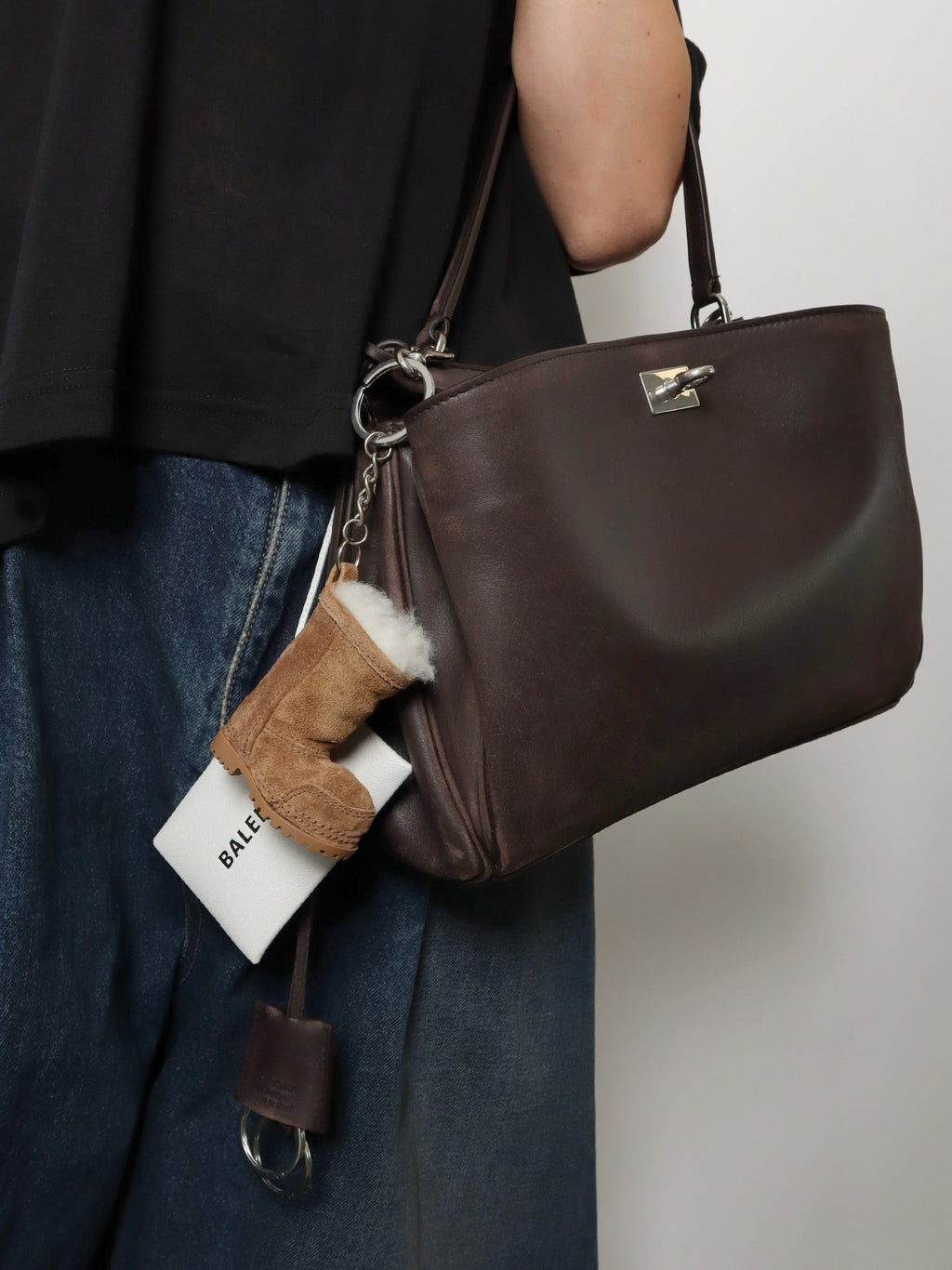 Balenciaga Women Rodeo S Leather Crossbody Bag With Vintage Motif