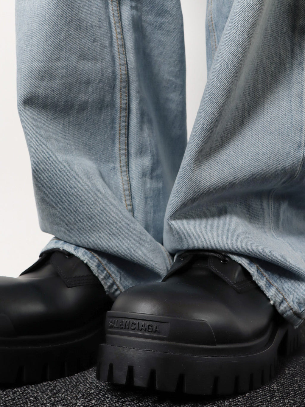 Balenciaga Men Leather Boots With Maxi Rubber Sole