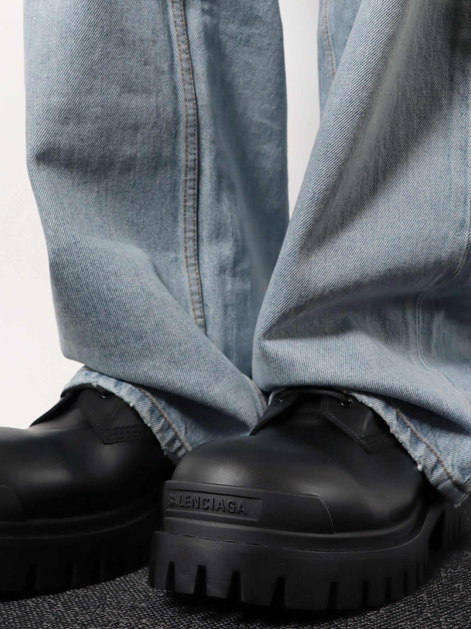 Balenciaga Men Leather Boots With Maxi Rubber Sole