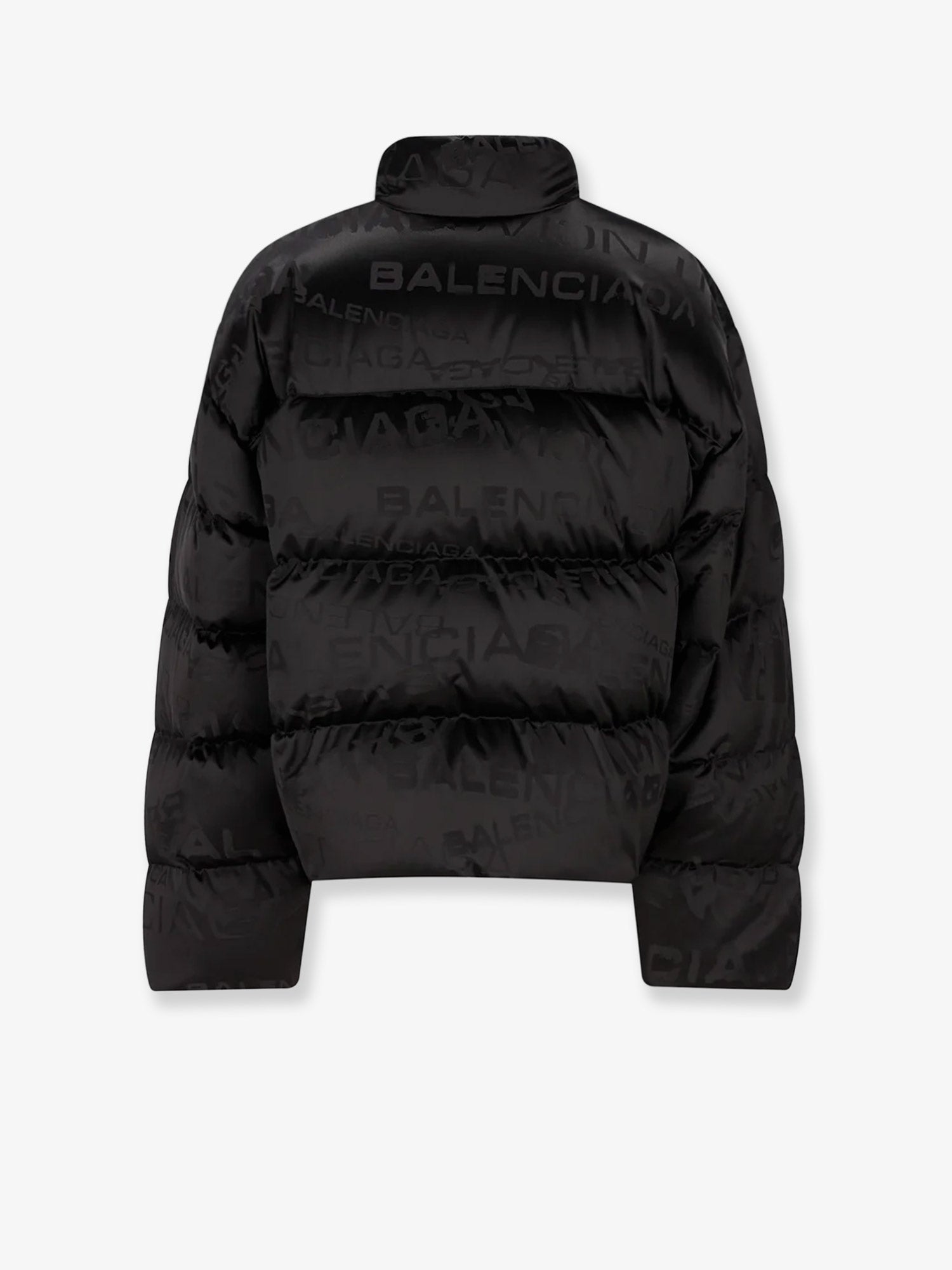 Balenciaga Men Nylon Down Jacket With All-Over Lettering Logo