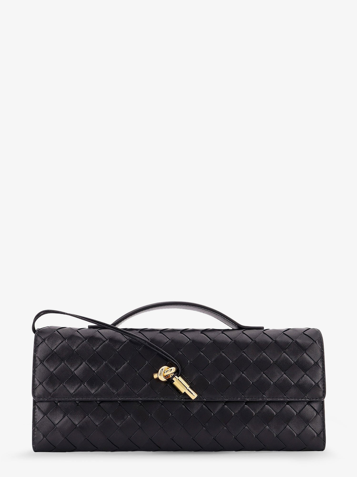 Bottega Veneta Women Andiamo Leather Clutch With Intrecciato Pattern