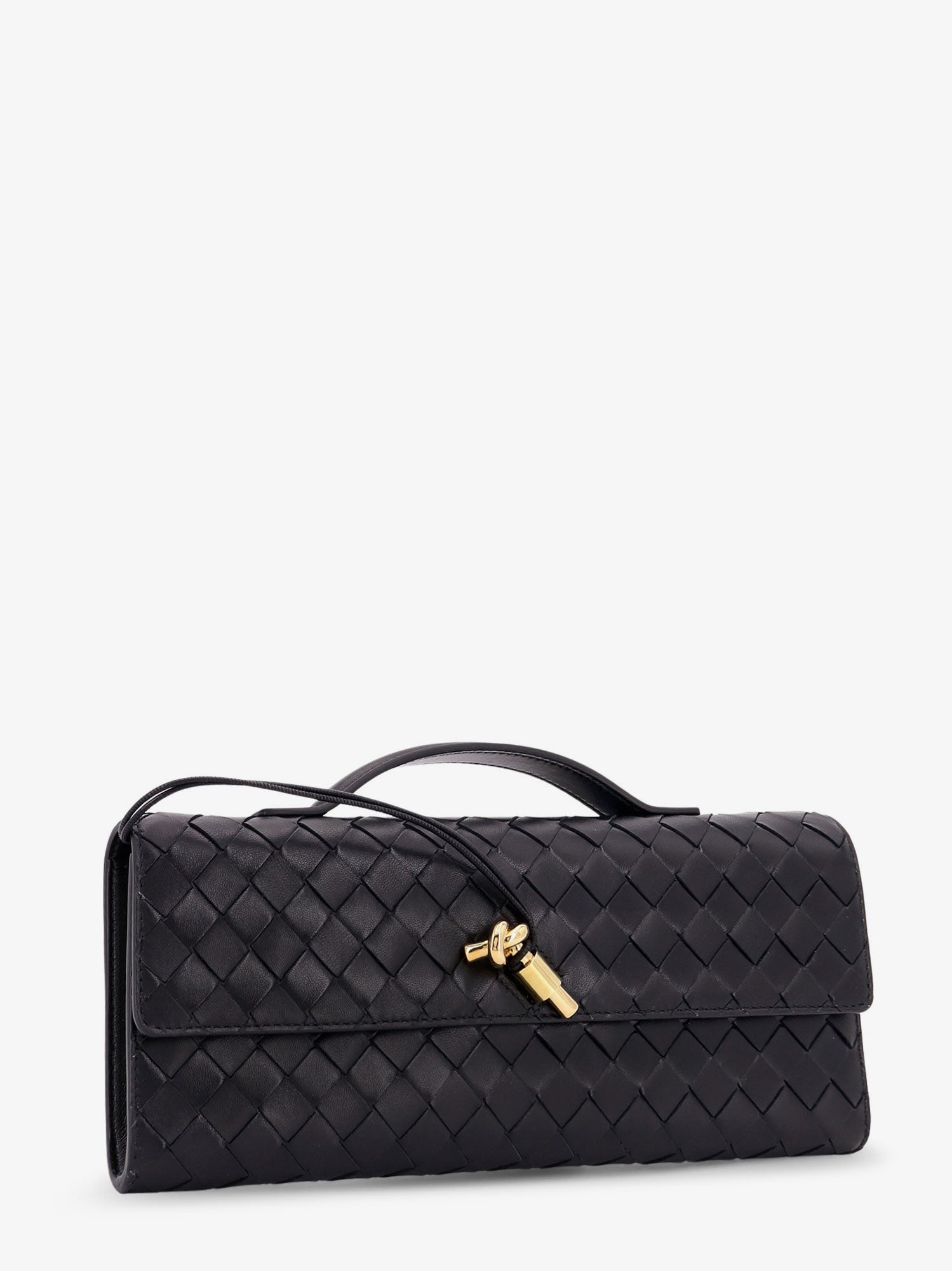 Bottega Veneta Women Andiamo Leather Clutch With Intrecciato Pattern