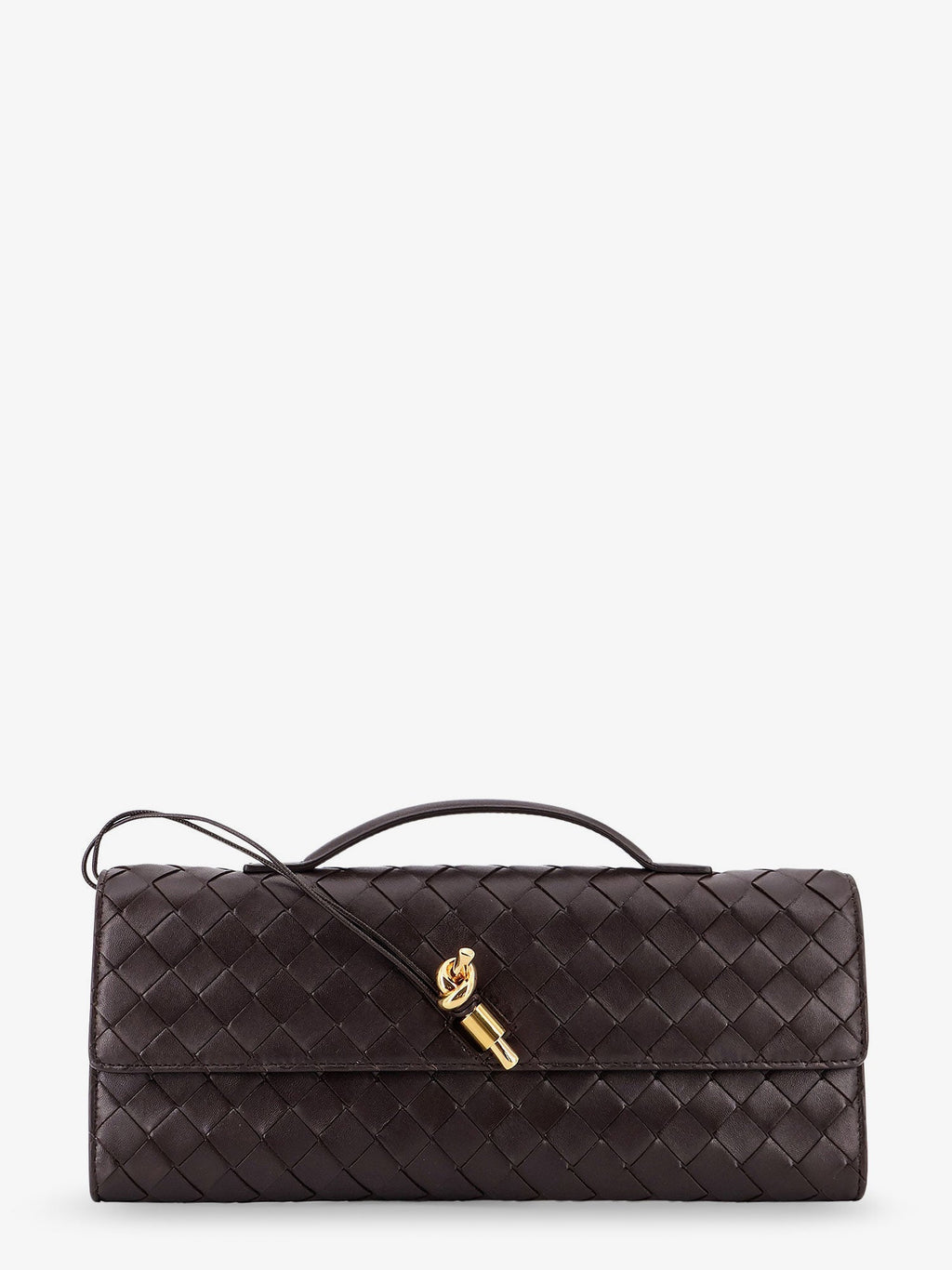 Bottega Veneta Women Andiamo Leather Clutch With Intrecciato Motif