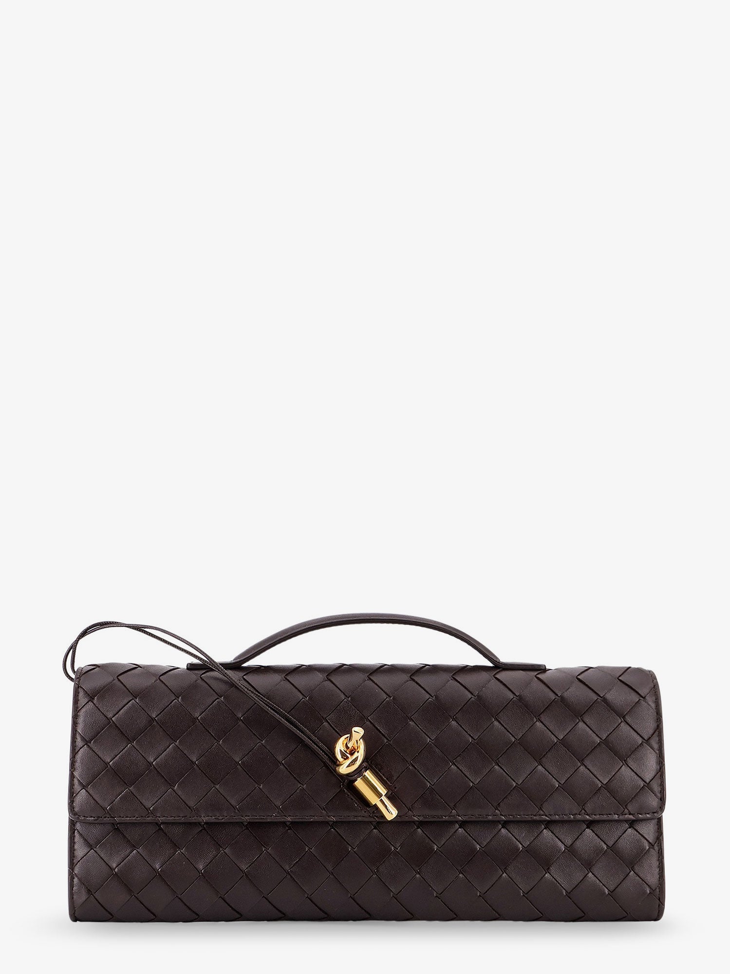 Bottega Veneta Women Andiamo Leather Clutch With Intrecciato Motif