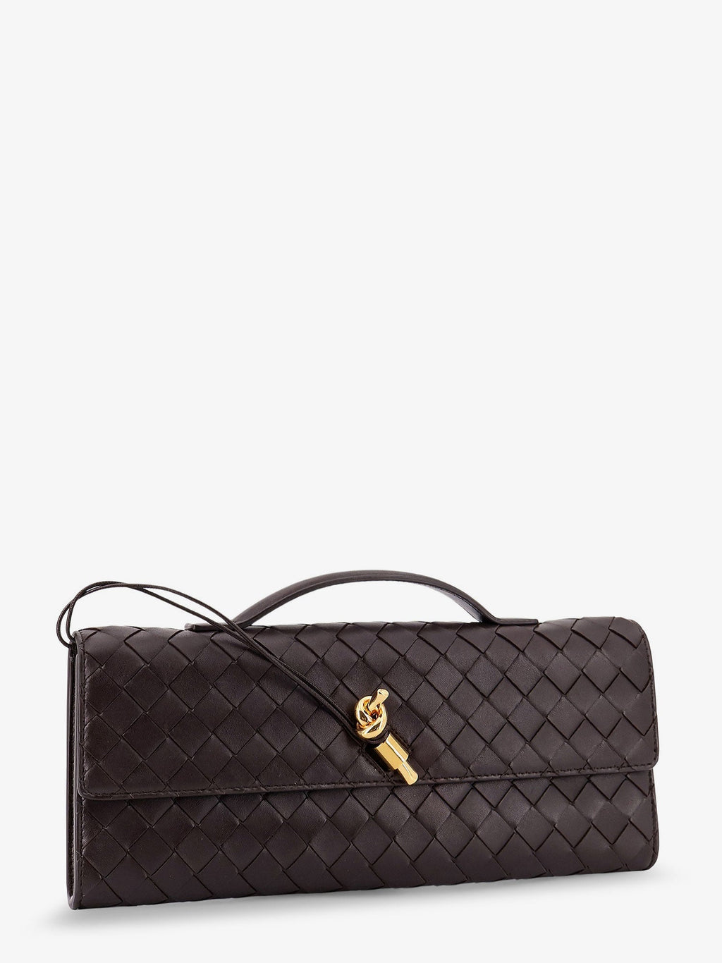 Bottega Veneta Women Andiamo Leather Clutch With Intrecciato Motif