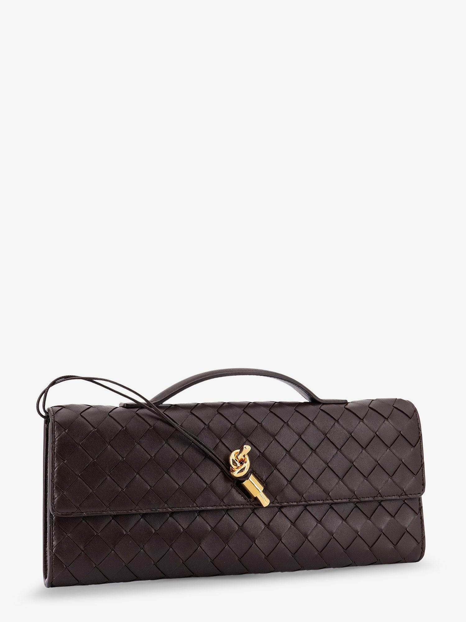 Bottega Veneta Women Andiamo Leather Clutch With Intrecciato Motif