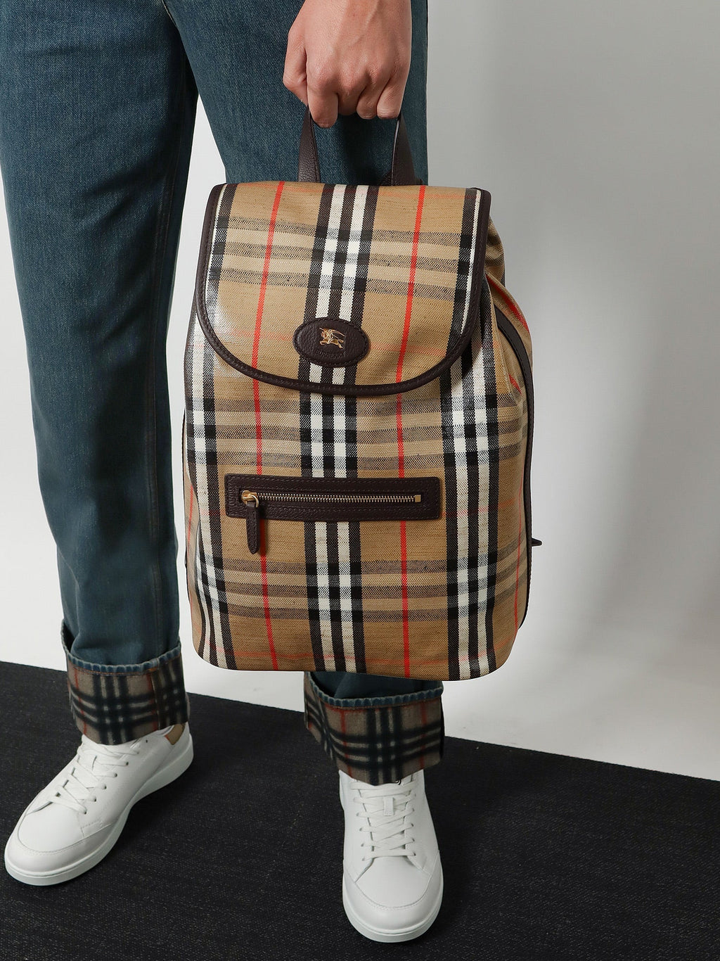 Burberry Men Highlands Coated Canvas Backpack With Front Logo